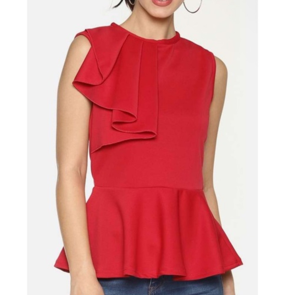 Vibrant Red Ruffle Blouse